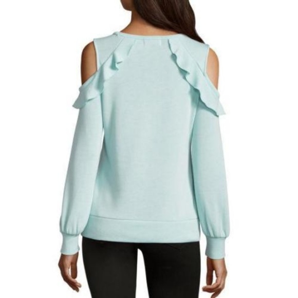 Liz Claiborne Cold Shoulder Ruffle Sweatshirt - Picture 2 of 2